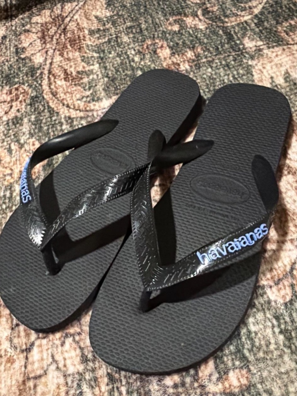Havaianas Women's Flip Flops in Black with Blue Logo